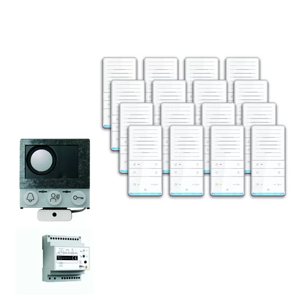 TCS audio:pack Einbau für 16 Wohneinheiten, mit Einbaulautsprecher ASI12000 + 16x Freisprecher ISW5031 + Steuergerät BVS20 PAIF160/002