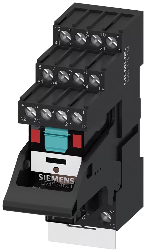 Siemens Steckrelais Komplettgerät AC230V, 4 Wechsler LED-Modul rot Sockel LZS:PT5B5T30