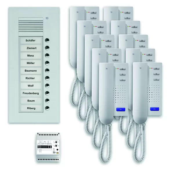 TCS audio:pack UP für 10 Wohneinheiten, mit Außenstation PUK 10 Klingeltasten + 10x Türtelefon ISH3030 + Steuergerät BVS20 PPU10-EN/02