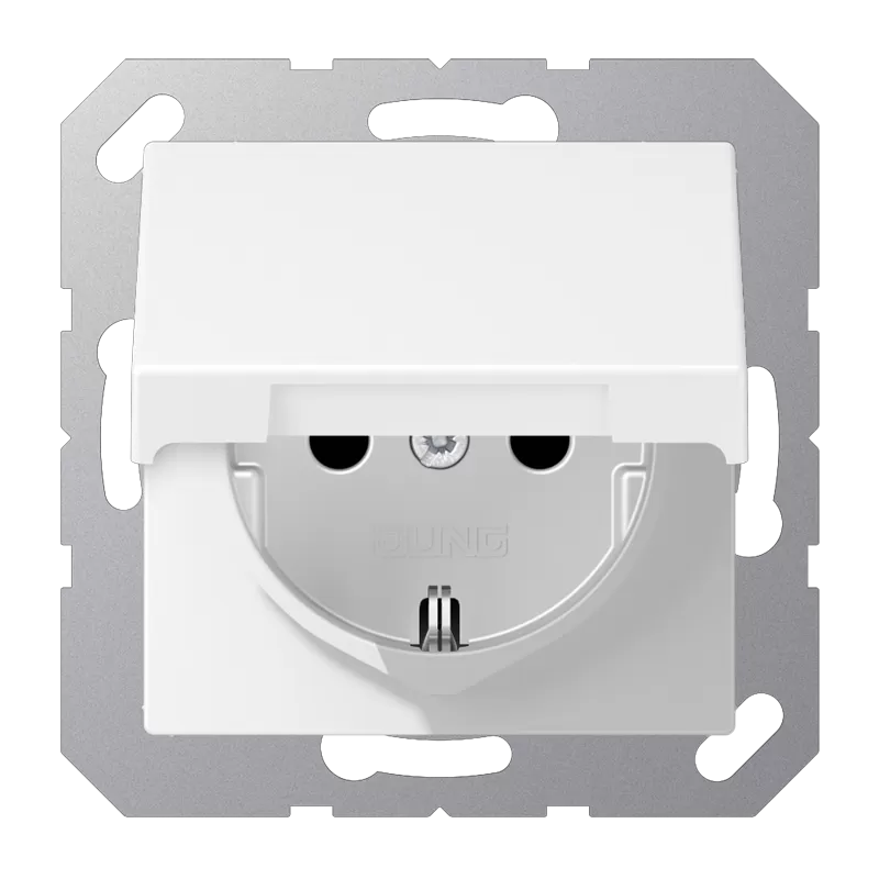 Jung SCHUKO Steckdose, 16 A 250 V ~, integrierter erhöhter Berührungsschutz, Klappdeckel, Thermoplast lackiert, Serie A, schneeweiß matt A1520BFKIKLWWM