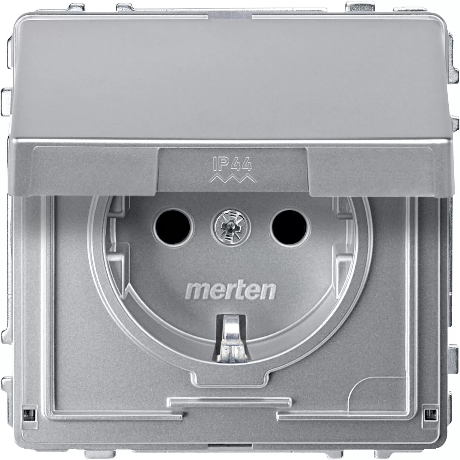 Merten SCHUKO-Steckdose mit Klappdeckel, Berührungsschutz, Steckklemmen, aluminium, AQUADESIGN MEG2310-7260