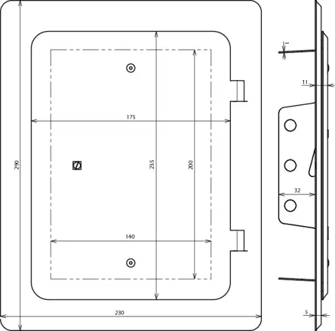 Dehn Revisionstür NIRO  m. Vierkant- schlüssel  Aussenmaß 290x230mm 476020