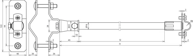 Dehn DEHNiso-Distanzhalter f. Rd 16mm L 515mm m. Rohrschelle D 40-60mm 106225