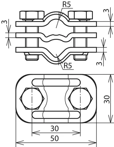 Dehn UNI-Trennklemme St/tZn m. Zwischenplatte f. 2 x Rd 7-10mm 459003