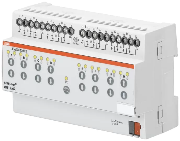 ABB JRA/S8.230.2.1 Jalousie-/Rollladenaktor, 8fach, 230 V AC, manuelle Bedienung, REG 2CDG110122R0011