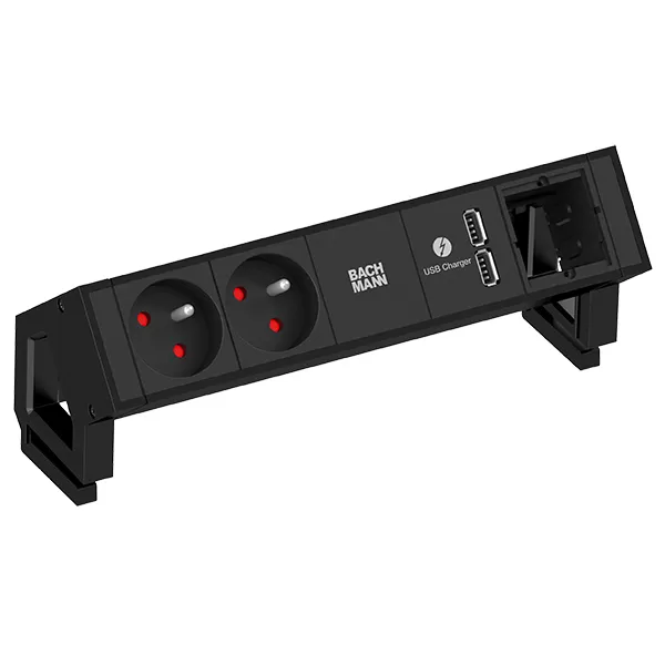 Bachmann DESK2 2xUTE 1xUSB Charger 1xCM Strom 0,2m GST18 RAL9005 902.603
