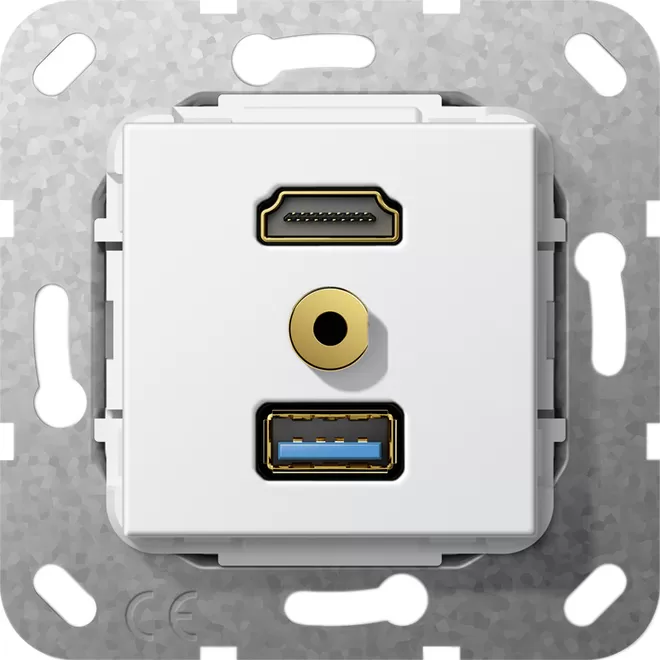 Gira HDMI™ USB 3.0 A M-Klinke Kpl. K-Peitsche Einsatz Reinweiß 568003