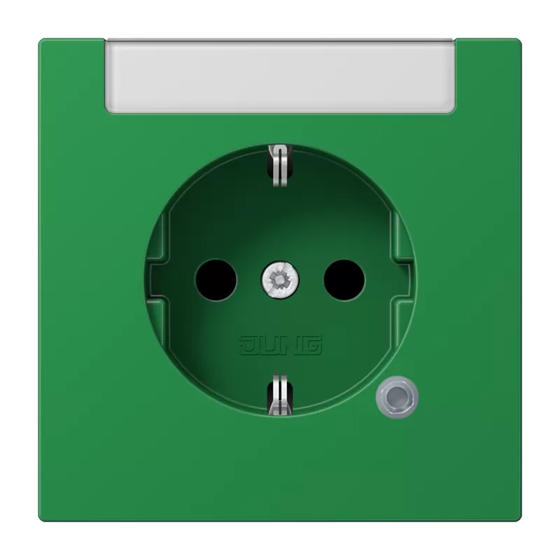 Jung SCHUKO Steckdose, 16 A 250 V ~, mit Funktionsanzeige, mit Schriftfeld, integrierter erhöhter Berührungsschutz, Thermoplast, Serie LS, grün (für SV) LS1520INAKOGN