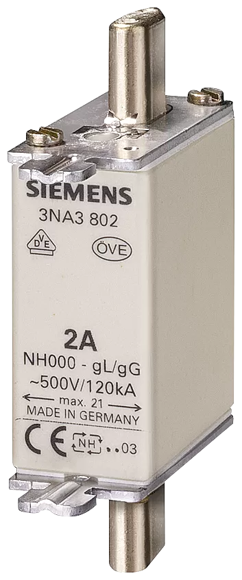 Siemens NH-Sicherungseinsatz, NH000, In: 6 A, gG, Un AC: 500 V, Un DC: 250 V 3NA3801
