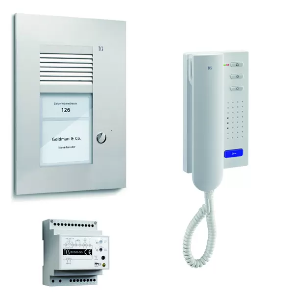 TCS audio:pack UP für 1 Wohneinheit, mit Außenstation PUK 1 Klingeltaste + 1x Türtelefon ISH3130 + Steuergerät BVS20 PSU2110-0000