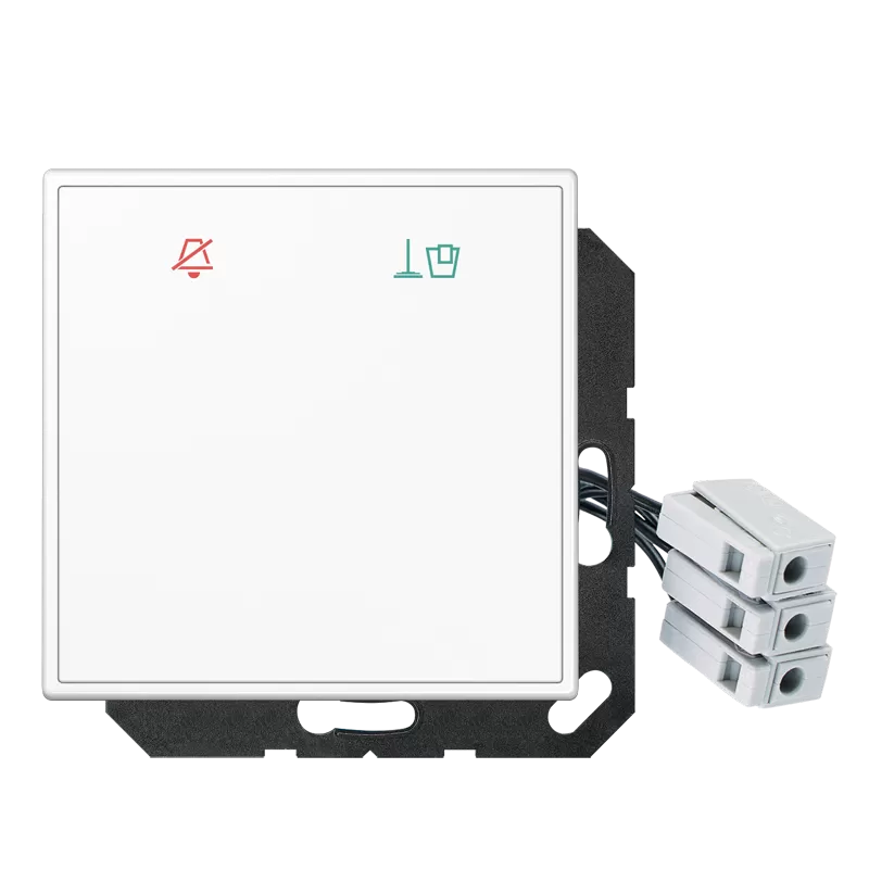 Jung Hotelabdeckung Glas mit LED-Einheit 24 V, Außenstelle 1fach, Symbole Nicht stören und Zimmer aufräumen, Serie LS, alpinweiß LSCUKO6M24WW