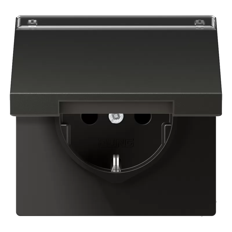 Jung SCHUKO Steckdose, 16 A 250 V ~, mit Schriftfeld, integrierter erhöhter Berührungsschutz, Klappdeckel, Aluminium lackiert, Serie LS, anthrazit AL1520NAKLAN