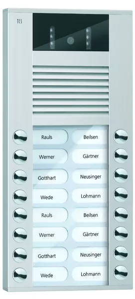 TCS Video-Außenstation mit 130-Grad-Kamera Serie AVE mit 16 Klingeltasten (rechts-/linksbündig), AP silber AVE14163-0010
