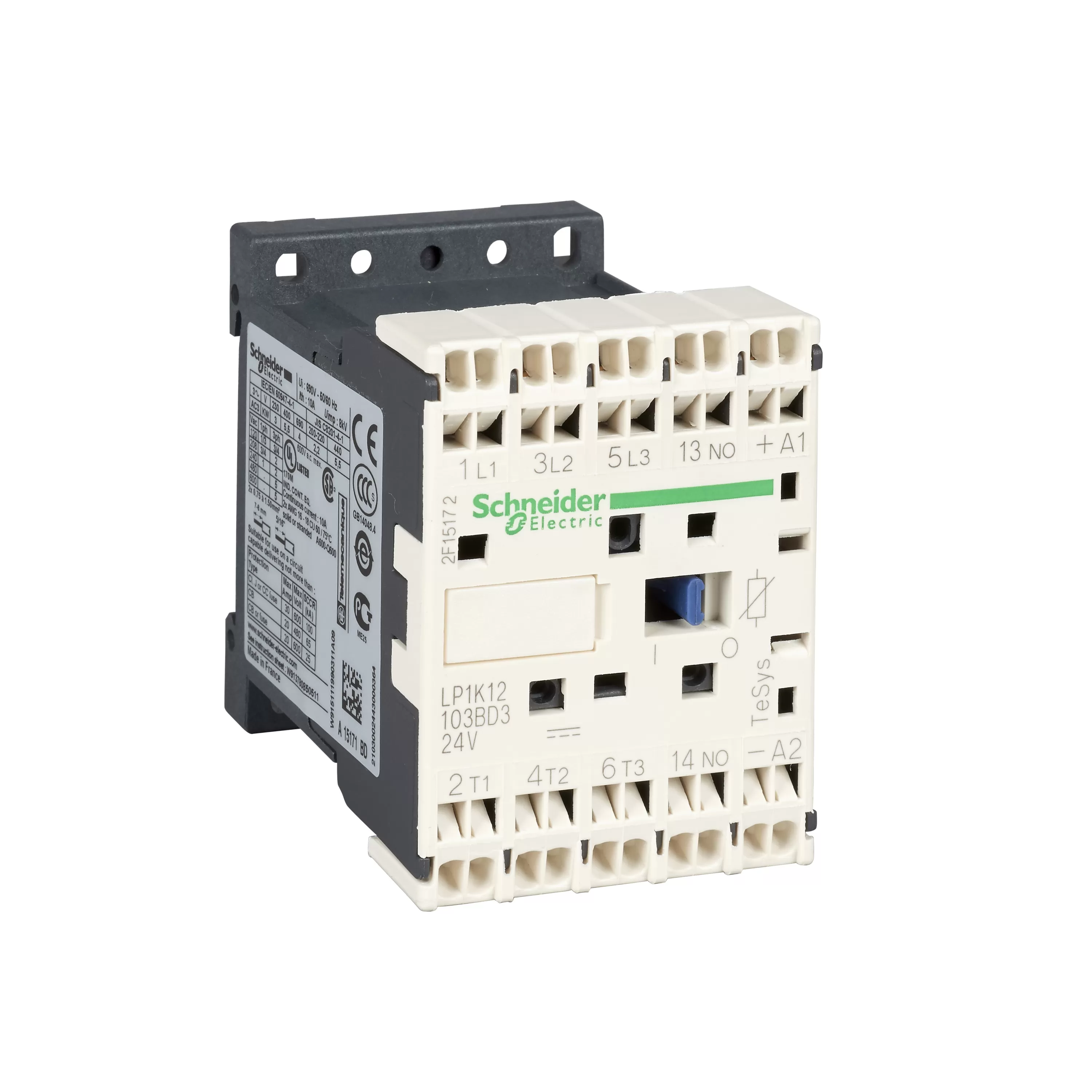Schneider Electric Leistungsschütz LP1K 3p, +1S, 5.5 kW, 12 A, 400 V AC3, Spule 24 V DC LP1K12103BD