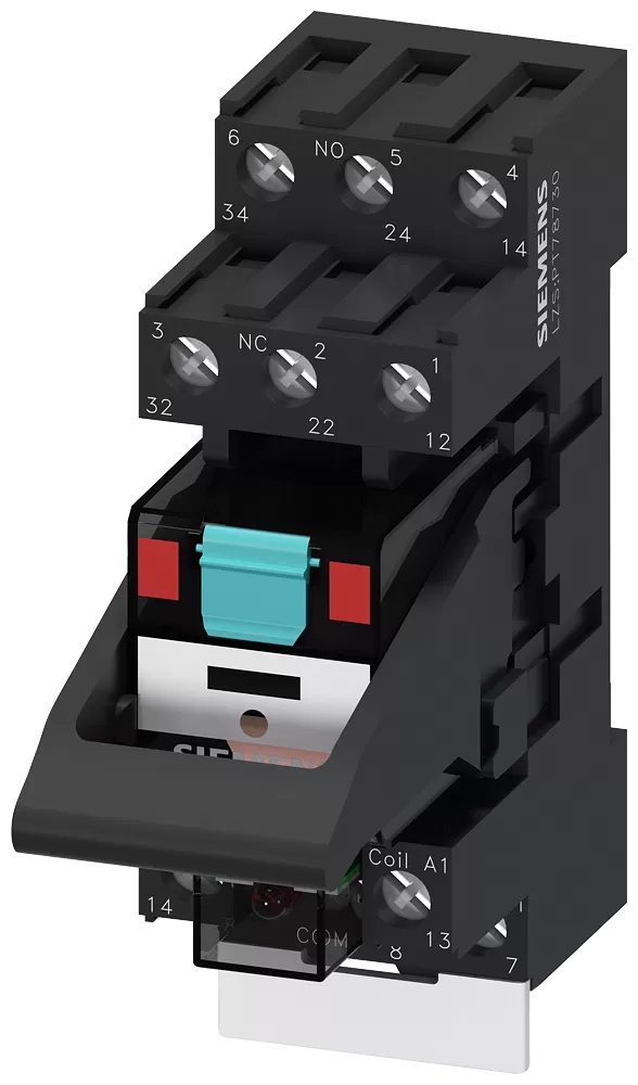 Siemens Steckrelais Komplettgerät AC230V, 3 Wechsler LED-Modul rot Standard-Stecksockel LZS:PT3A5T30