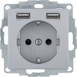 Berker Steckdose SCHUKO/USB, B.3/B.7, alu matt 48031404