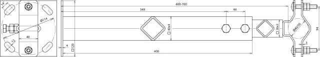 Dehn Wandbefestigung  St/tZn-NIRO für Rohre D 40-50mm Wandabstand variabel 400-700mm 105343