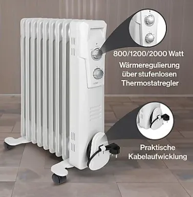 CLATRONIC RA 3736 weiß 9 Rippen Öl Radiator 2000 Watt