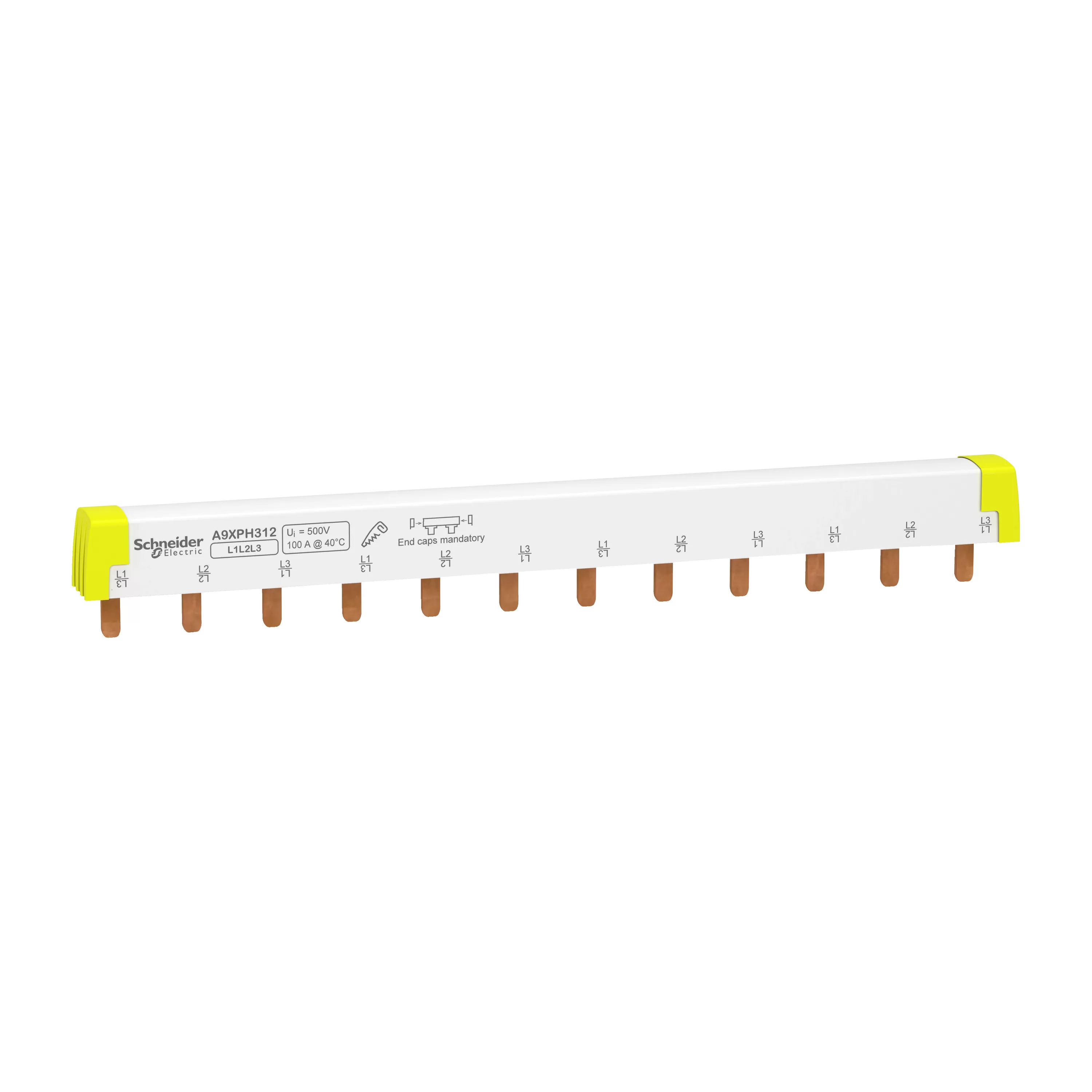 Schneider Electric Phasenschiene Steg, ablängbar, 3P, 12 TE, 100A A9XPH312