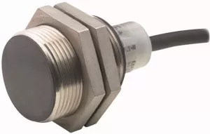 Eaton Näherungsschalter, E57 Premium+ Short-Serie, 1 S, 2-Draht, 40 - 250 V AC, 20 - 250 V DC, M30 x 1.5 mm, Sn= 10 mm, bündig, NPN/PNP, Edelstahl, 2 m Ansc 136122