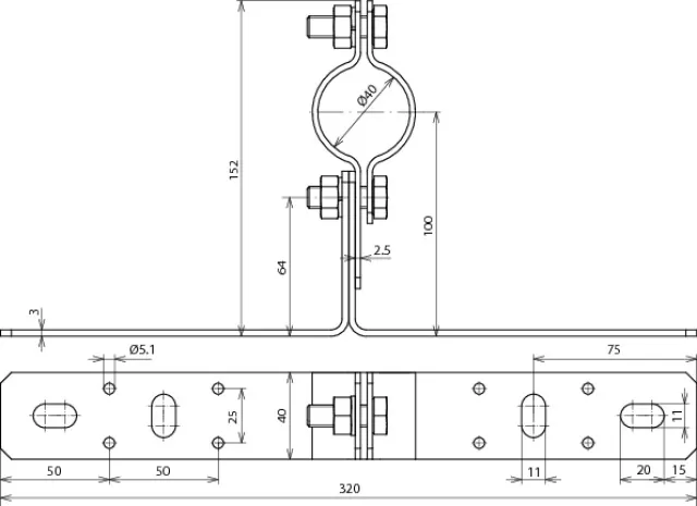 Dehn Wandbefestigung NIRO mit Überleger für Rohre D 40mm  für DEHNiso-Combi 105140