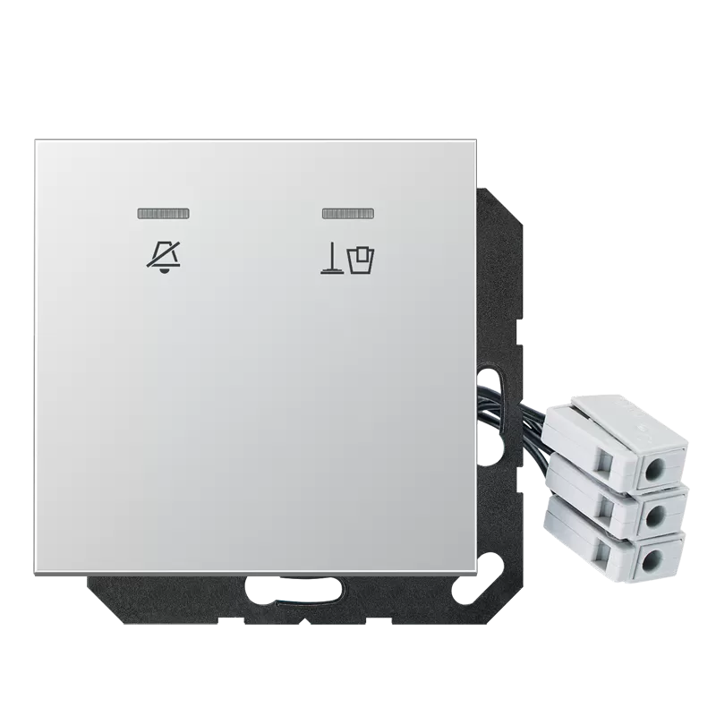 Jung Hotelabdeckung mit LED-Einheit 230 V, Außenstelle 1fach, Symbole Nicht stören und Zimmer aufräumen, Serie LS, Aluminium ALCUKO5M230