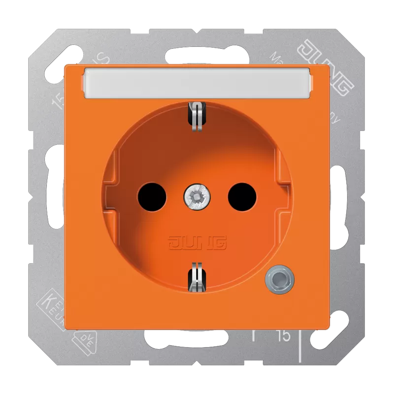 Jung SCHUKO Steckdose, 16 A 250 V ~, ohne Krallen, mit Funktionsanzeige, mit Schriftfeld, integrierter erhöhter Berührungsschutz, Thermoplast, Serie AS/A,  A1520BFNAKOO