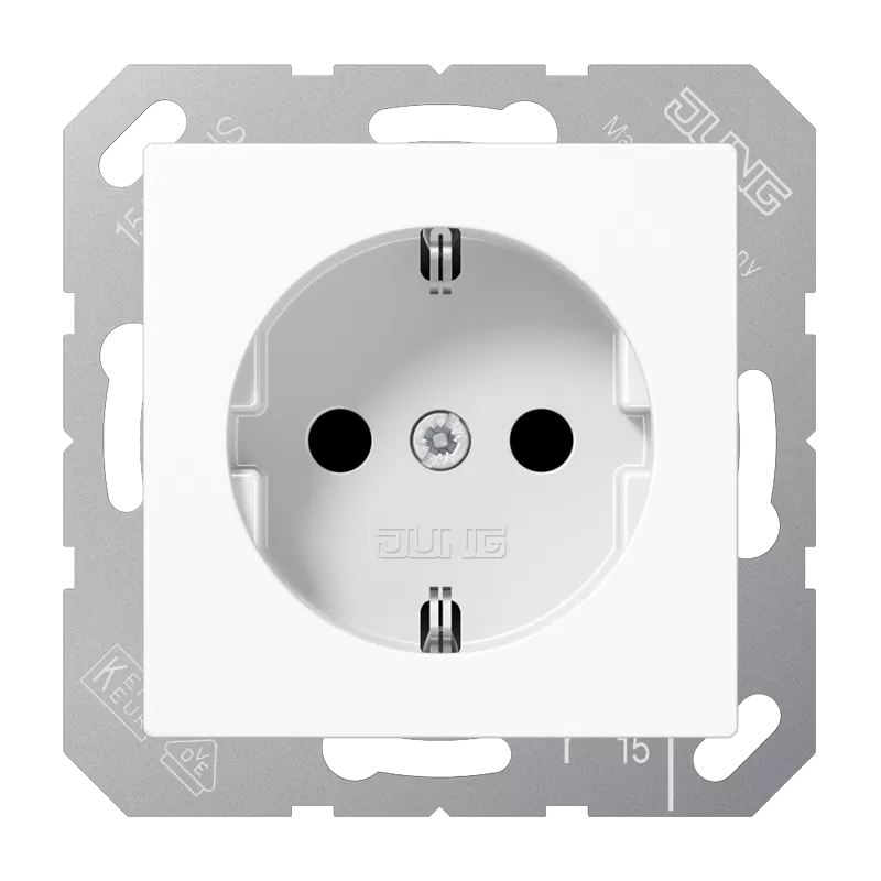 Jung SCHUKO Steckdose, 16 A 250 V ~, integrierter erhöhter Berührungsschutz, Duroplast antibakteriell, Serie AS, alpinweiß ABA1520KIWW