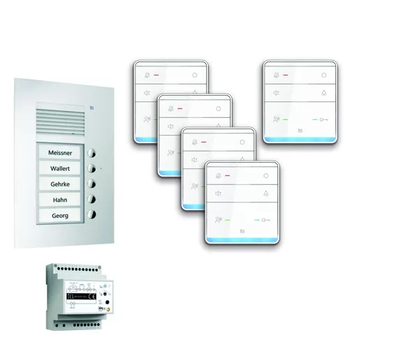TCS audio:pack UP für 5 Wohneinheiten, mit Außenstation PUK 5 Klingeltasten + 5x Freisprecher ISW5010 + Steuergerät BVS20 PPUF05-EN/01
