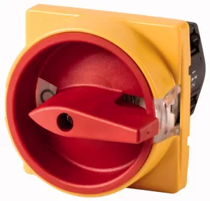 Eaton Hilfsstromtrennschalter, TM, 10 A, Einbau, Kontakte: 2, NOT-AUS-Funktion, mit rotem Drehgriff und gelbem Sperrkranz, abschließbar in 0-Stellung 045478