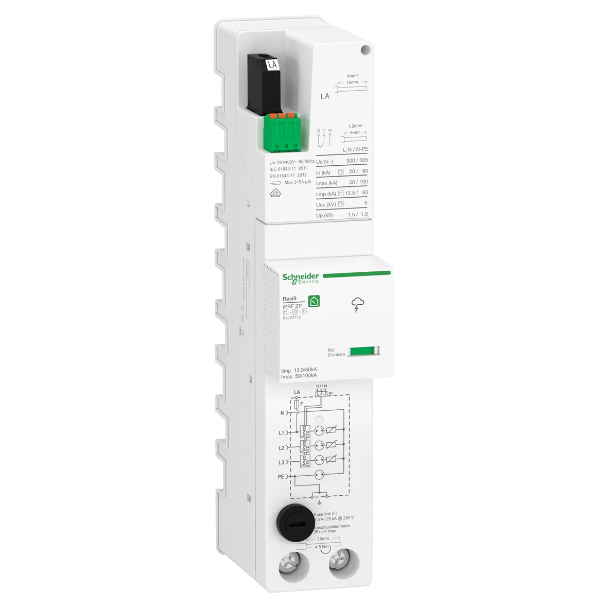 ABN Kombiableiter ZP T1 T2 T3 12,5kA TT/TNS 3PN Spgs,abgriff m Sich, u Meldekontakt R9L22712