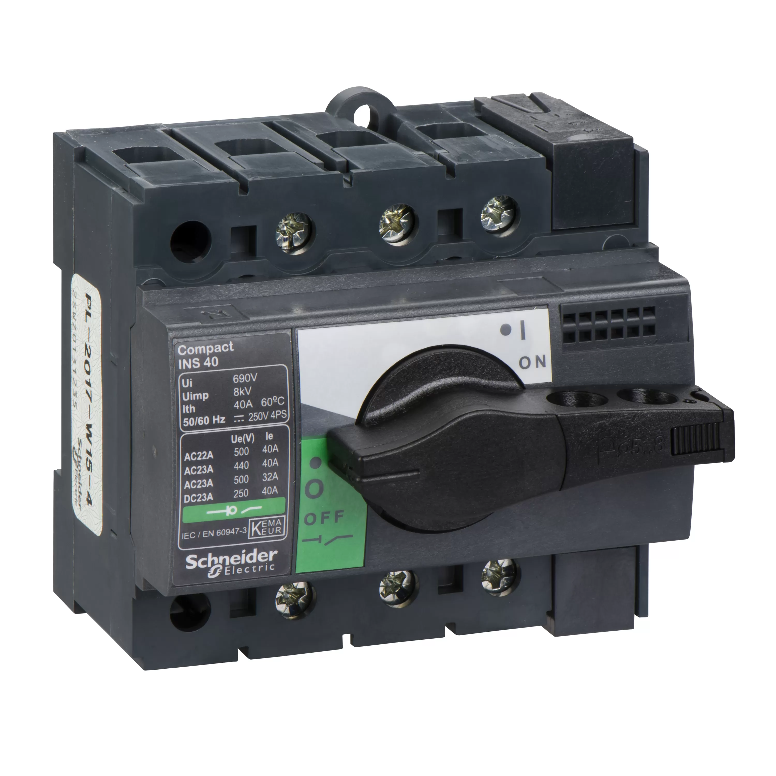Schneider Electric Lasttrennsch. INS40,3P, 40A/690V AC/250V DC,Drehantrieb schwarz 28900
