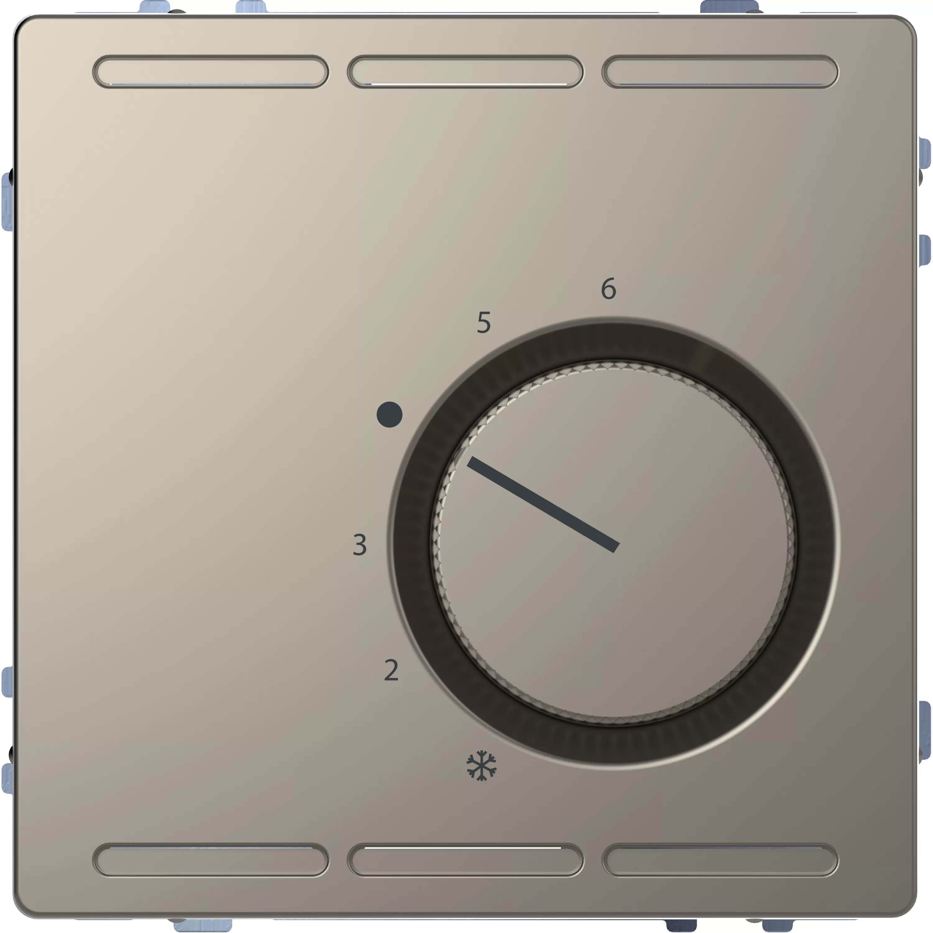 Merten Raumtemperaturregler 230V mit Wechselkontakt und Zentralplatte, Nickelmetallic, System Design MEG5762-6050