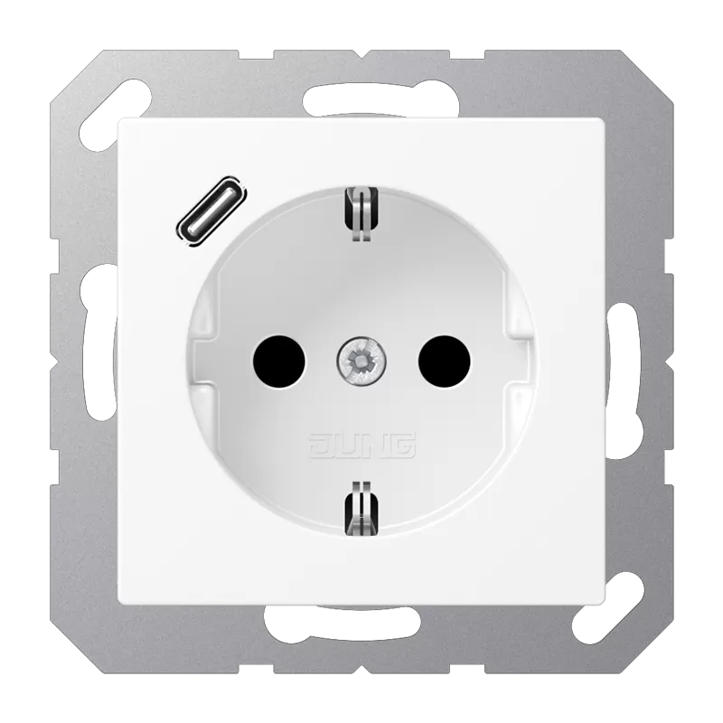 Jung SCHUKO Steckdose 16 A 250 V ~, mit USB-Ladegerät 1 x Typ C, integrierter erhöhter Berührungsschutz, Serie A, schneeweiß matt A1520-18CWWM