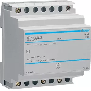 Hager Sicherheitstrafo 230V/12+24V 16VA 4PLE ST313