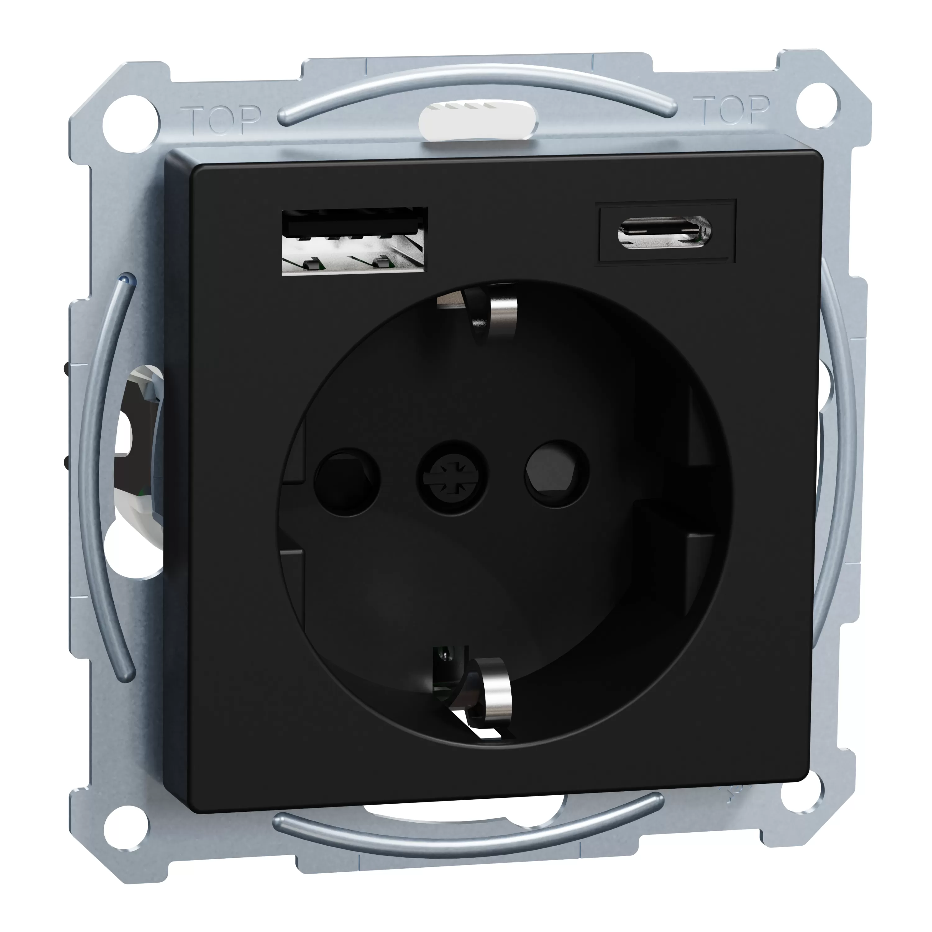 Merten Schuko Steckdose mit USB Ladegerät, schwarz matt, System M MEG2367-0403