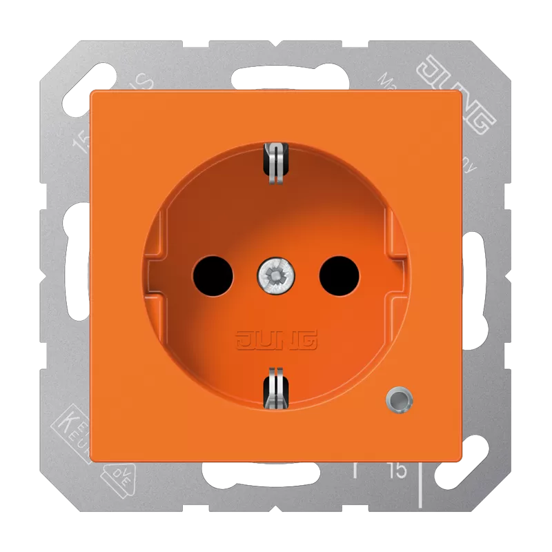 Jung SCHUKO Steckdose, 16 A 250 V ~, mit Funktionsanzeige, integrierter erhöhter Berührungsschutz, Thermoplast, Serie AS/A, orange (für ZSV) A1520BFKOO