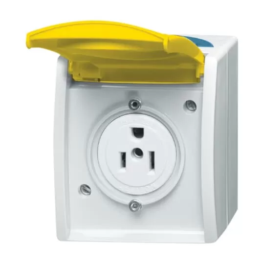 Busch-Jaeger 3015 EWN-53 | Busch-Nema-Steckdose mit gelbem Klappdeckel