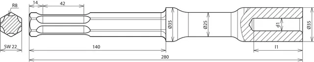 Dehn Hammereinsatz für Tiefenerder D25mm L280mm Ausführung Fabrikat Hilti TE-S 625031