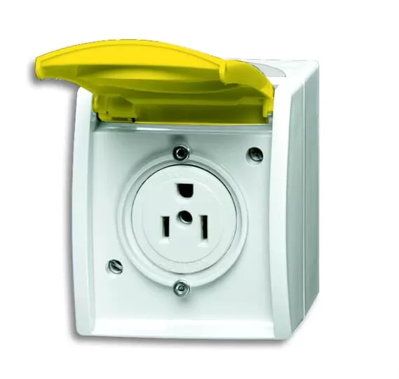 Busch-Jaeger 3015 EWN-54 | Busch-Nema-Steckdose mit gelbem Klappdeckel