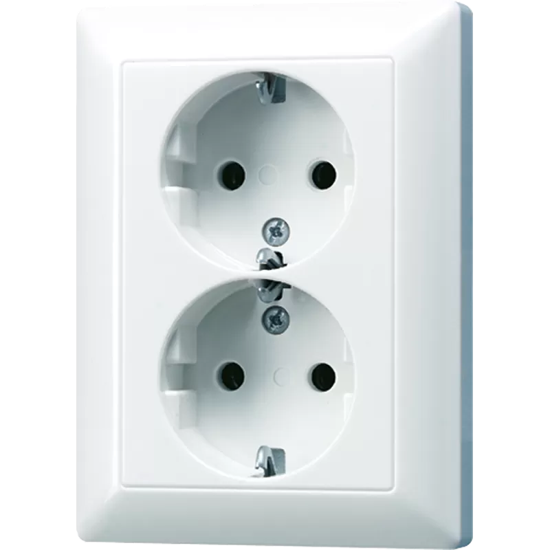 Jung SCHUKO® Zweifach-Steckdose, 16 A 250 V ~, integrierter erhöhter Berührungsschutz, Duroplast, Serie AS, alpinweiß AS5020KIUWW
