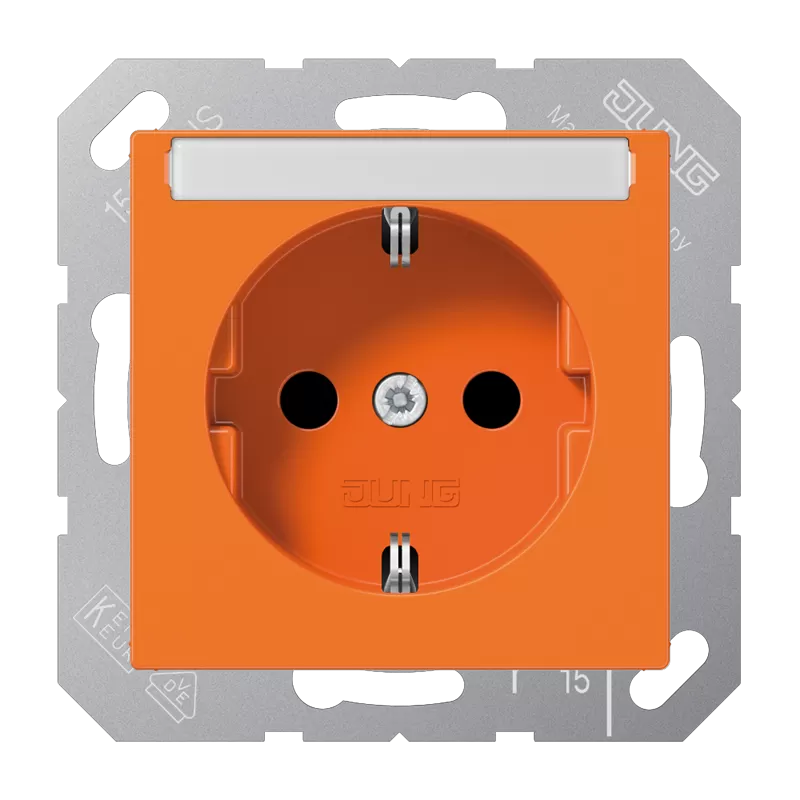 Jung SCHUKO Steckdose, 16 A 250 V ~, mit Schriftfeld, Thermoplast, Serie A, orange (für ZSV) A1520BFNAO