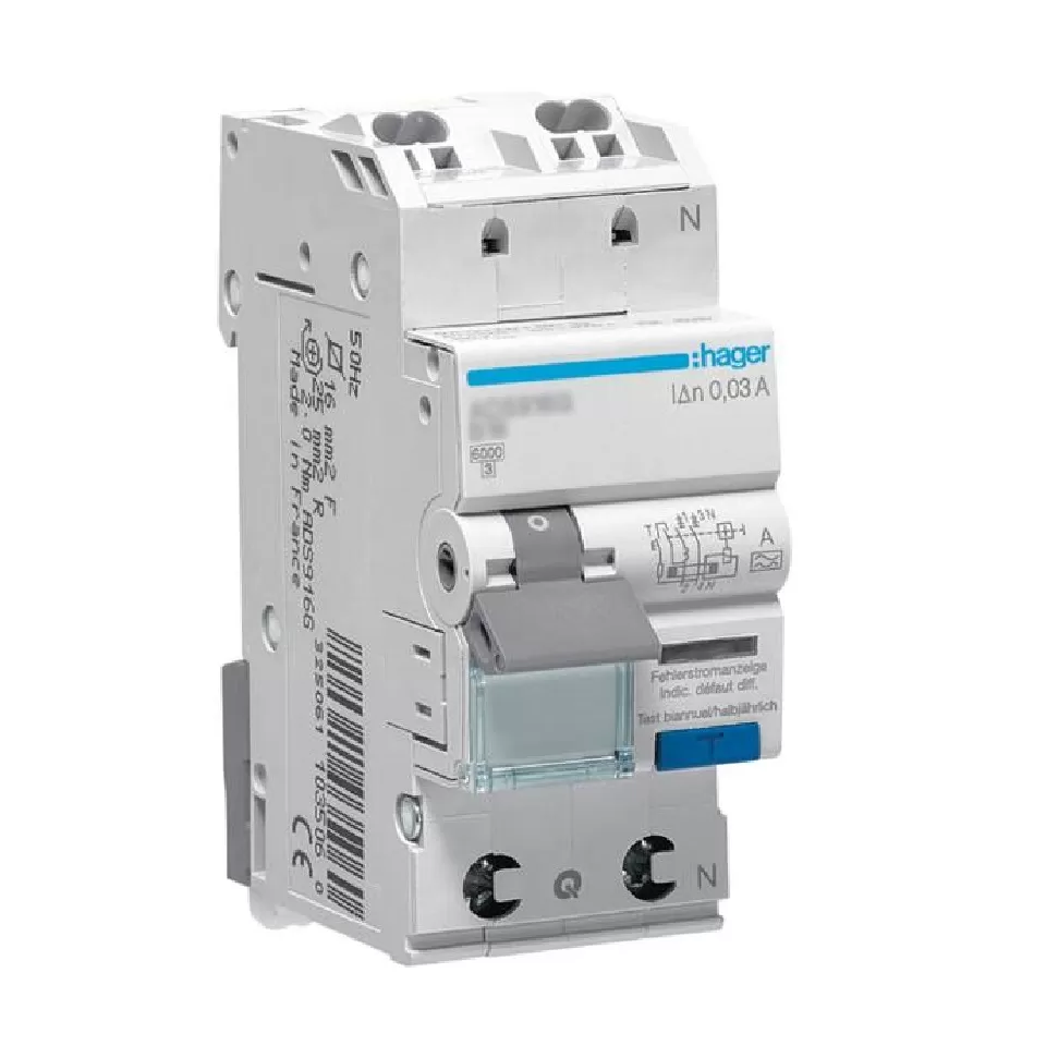 Hager FI-LS 1P+N 6kA B-16A 30mA Typ A QC ADS916D