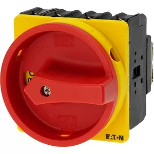 Eaton Hauptschalter, P3, 100 A, Einbau, 3-polig + N, NOT-AUS-Funktion, mit rotem Drehgriff und gelbem Sperrkranz, abschließbar in 0-Stellung 019890