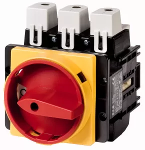 Eaton Hauptschalter, P5, 125 A, Einbau, 3-polig, NOT-AUS-Funktion, mit rotem Drehgriff und gelbem Sperrkranz, abschließbar in 0-Stellung 280898