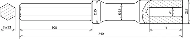 Dehn Hammereinsatz für Tiefenerder D20mm L240mm Ausführung Fabrikat Atlas Copco SW 22 620007