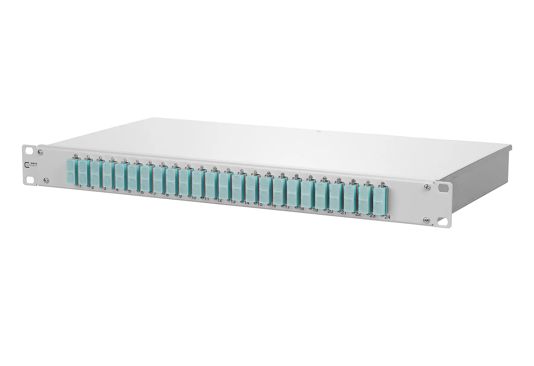 Metz Connect OpDAT fix Patchfeld splice 24xSC-D (aqua), OM3, grau 150255BA24-E