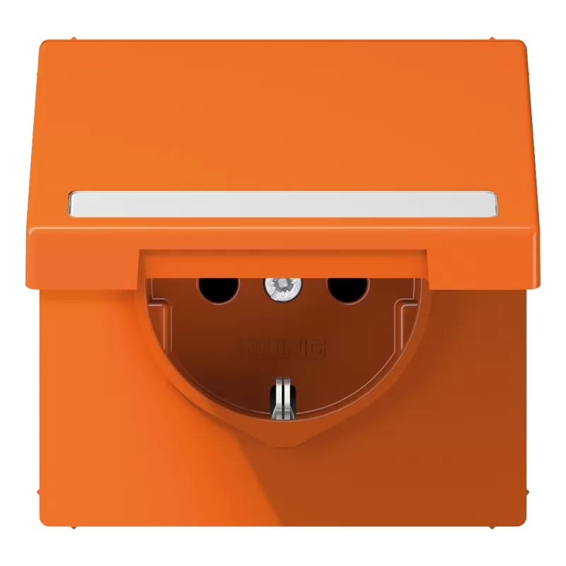 Jung SCHUKO Steckdose, 16 A 250 V ~, mit Schriftfeld, integrierter erhöhter Berührungsschutz, Klappdeckel, Thermoplast, Serie LS, orange (für ZSV) LS1520BFNAKLO
