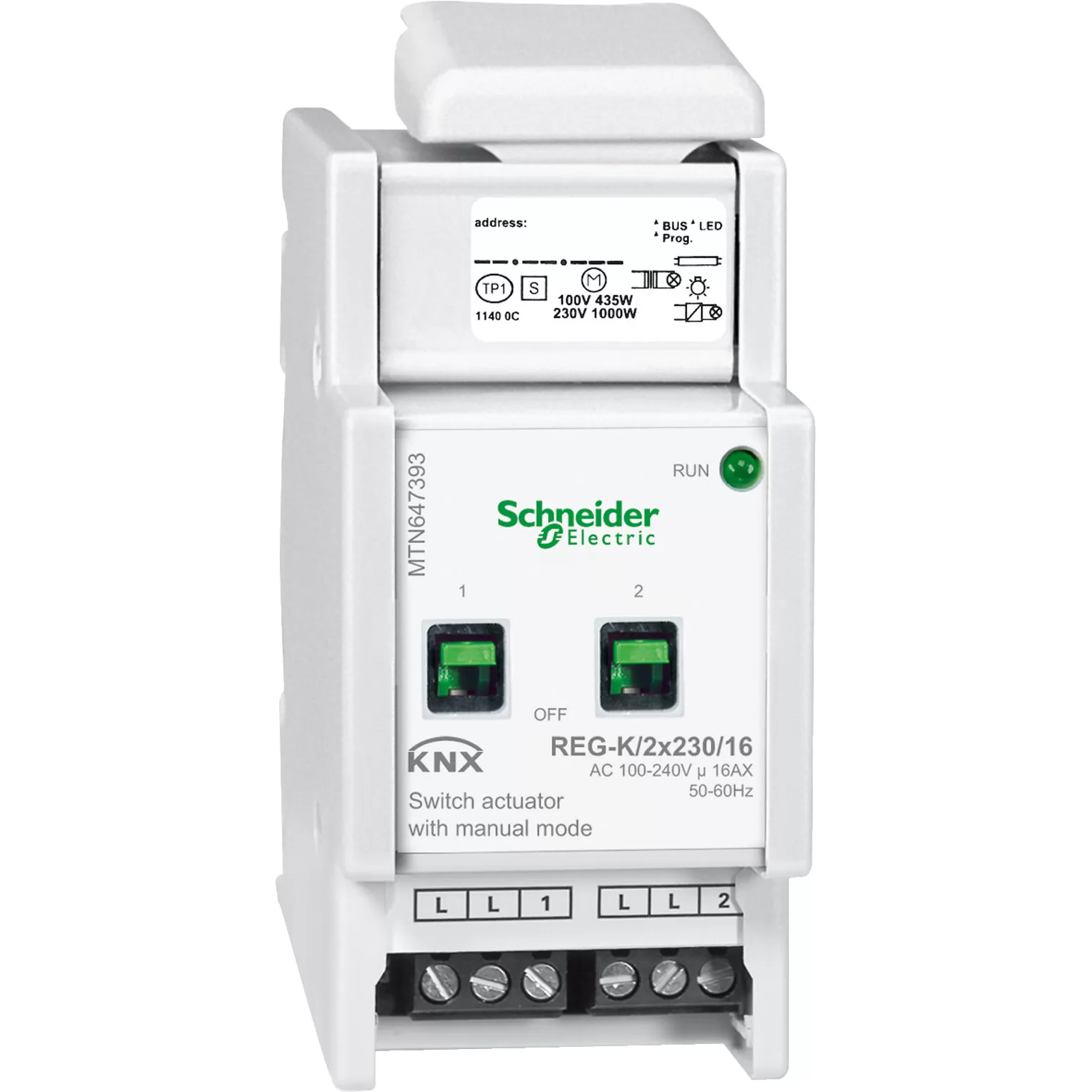 Schneider Electric Schaltaktor REG-K/2x230/16 mit Handbetätigung, lichtgrau MTN647393