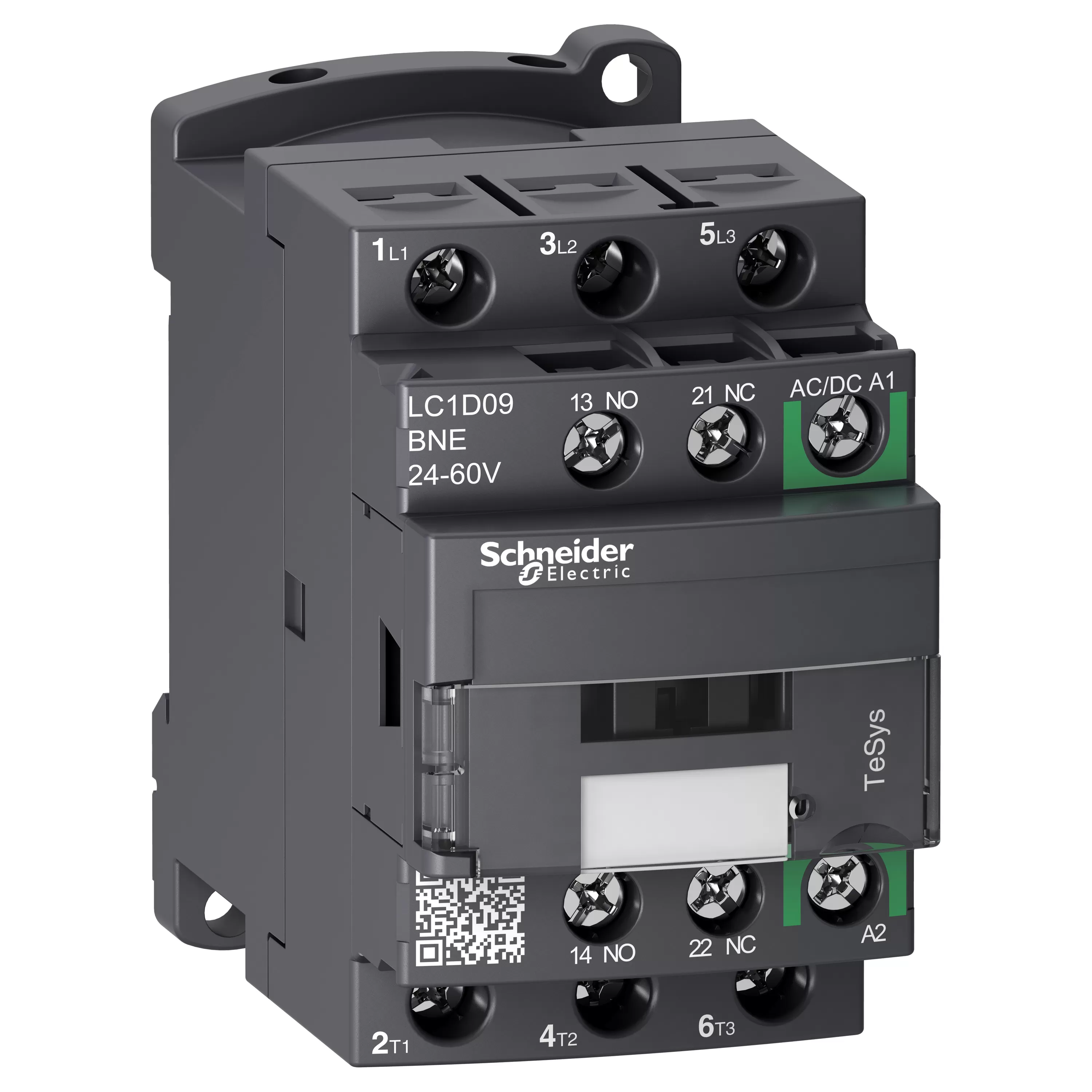 Schneider Electric Leistungsschütz LC1D 3p, +1S+1Ö, 4 kW, 9 A, 400 V AC3, Spule 24-60 V AC/DC LC1D09BNE